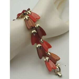 Vintage LISNER Thermoset Coral Rust Leaves Bracelet 1950s